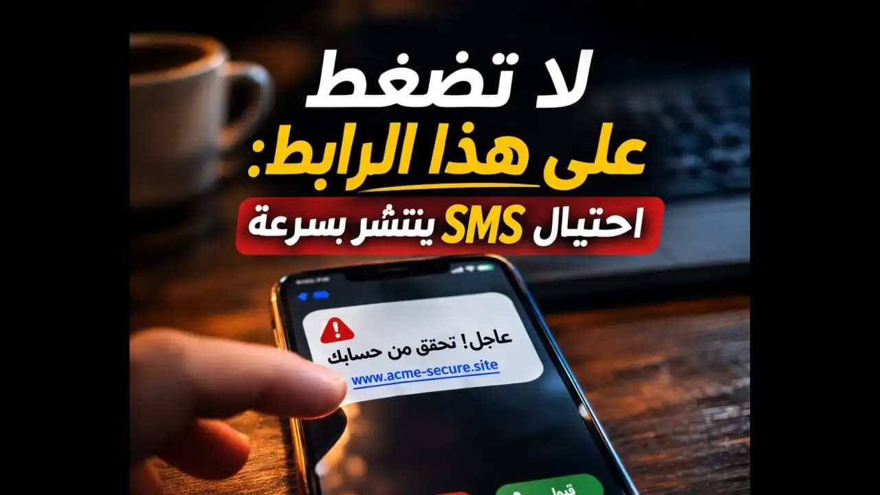 هاتف يعرض رسالة نصية مشبوهة تحتوي على رابط احتيالي