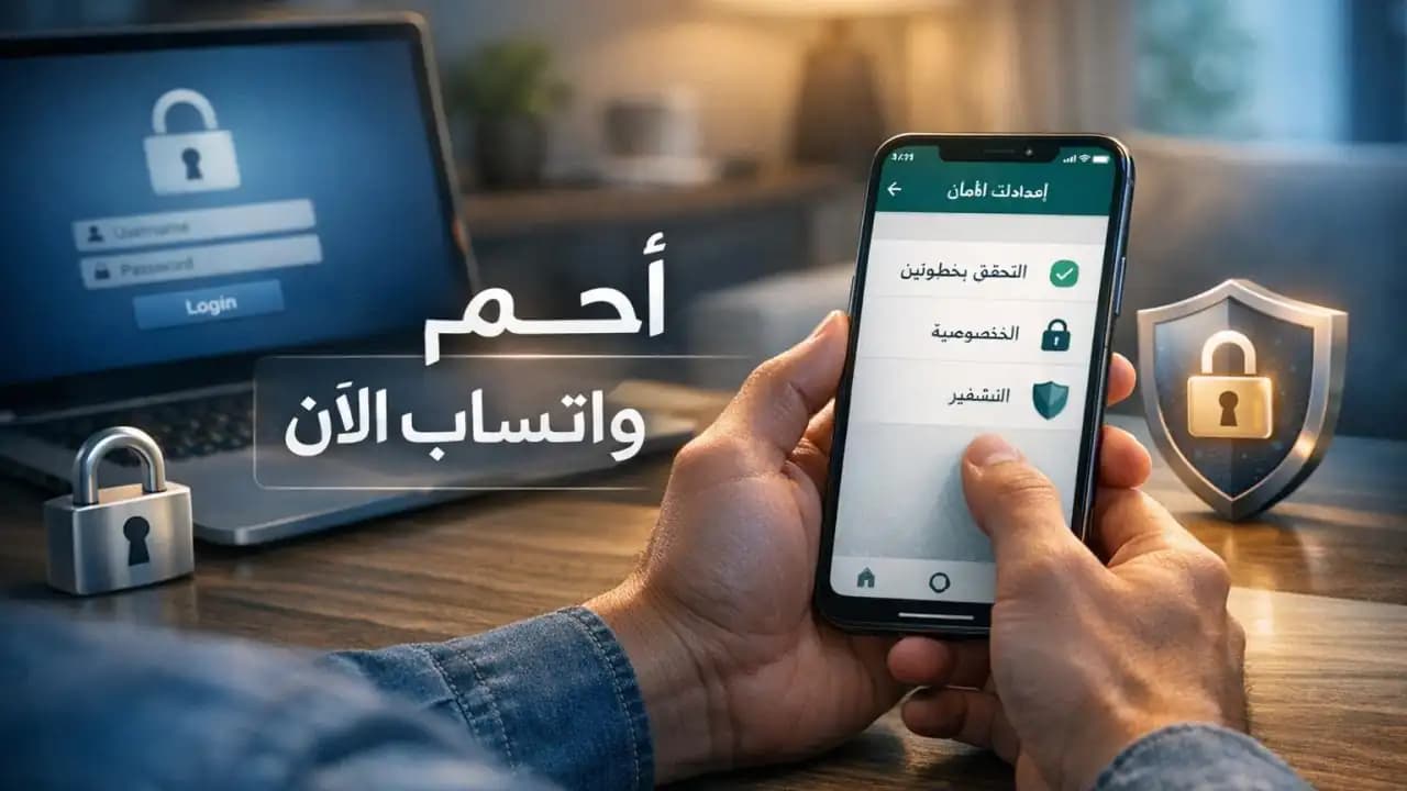 شخص يراجع إعدادات الأمان في واتساب على هاتف ذكي مع تفعيل التحقق بخطوتين