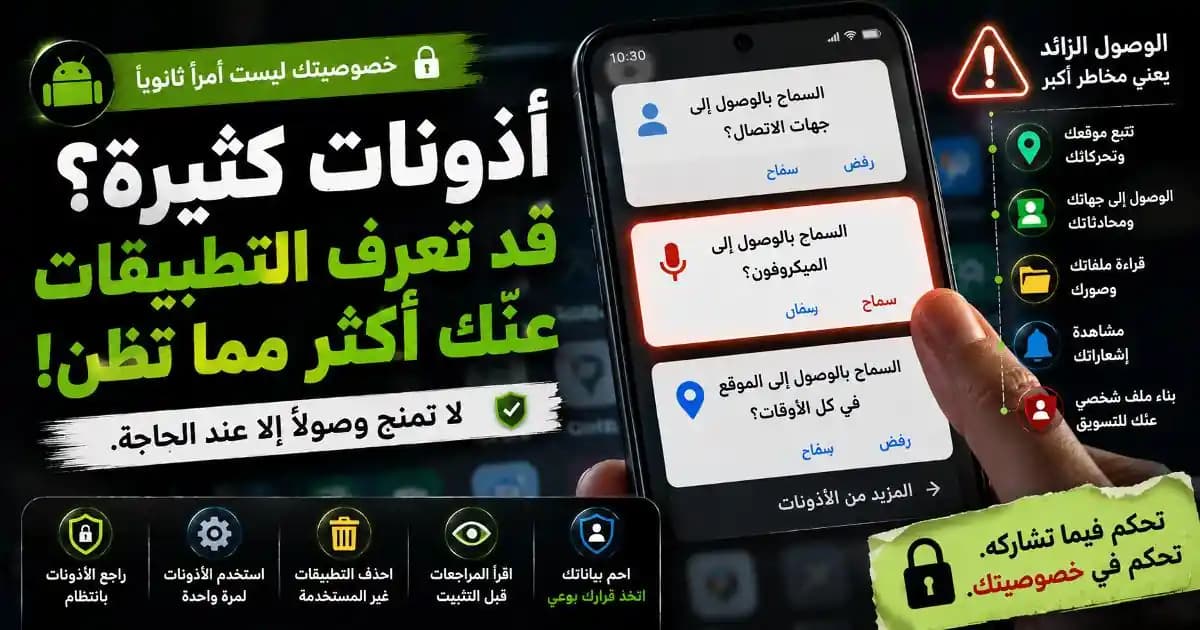 أذونات تطبيقات أندرويد تظهر على شاشة هاتف ذكي