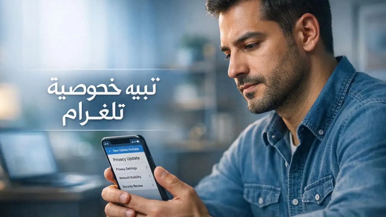 مستخدم يراجع إعدادات الخصوصية في تلغرام على الهاتف بعد تنبيه تحديث جديد