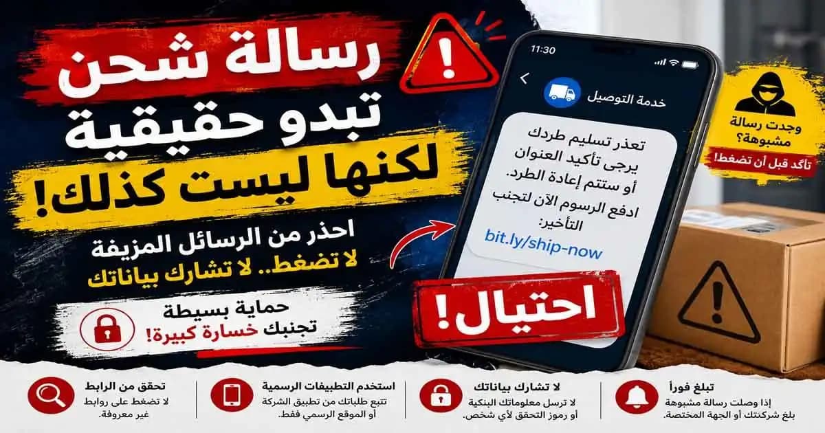 مستخدم ينظر إلى رسالة شحن مزيفة على هاتف ذكي